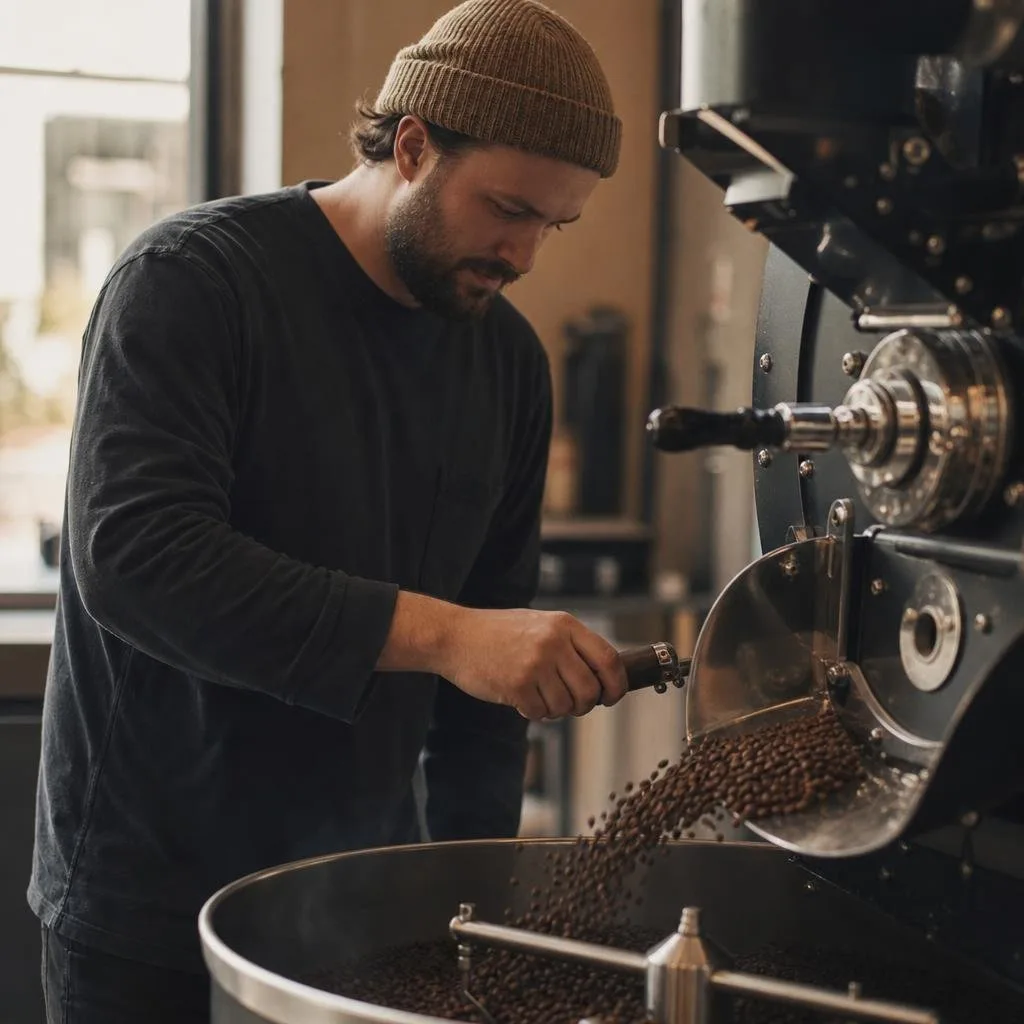 A close-up of freshly roasted The Ember Blend beans